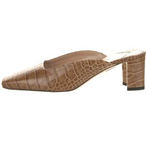NWB Tamara Mellon Tan Croc-Embossed Leather Mule Heels